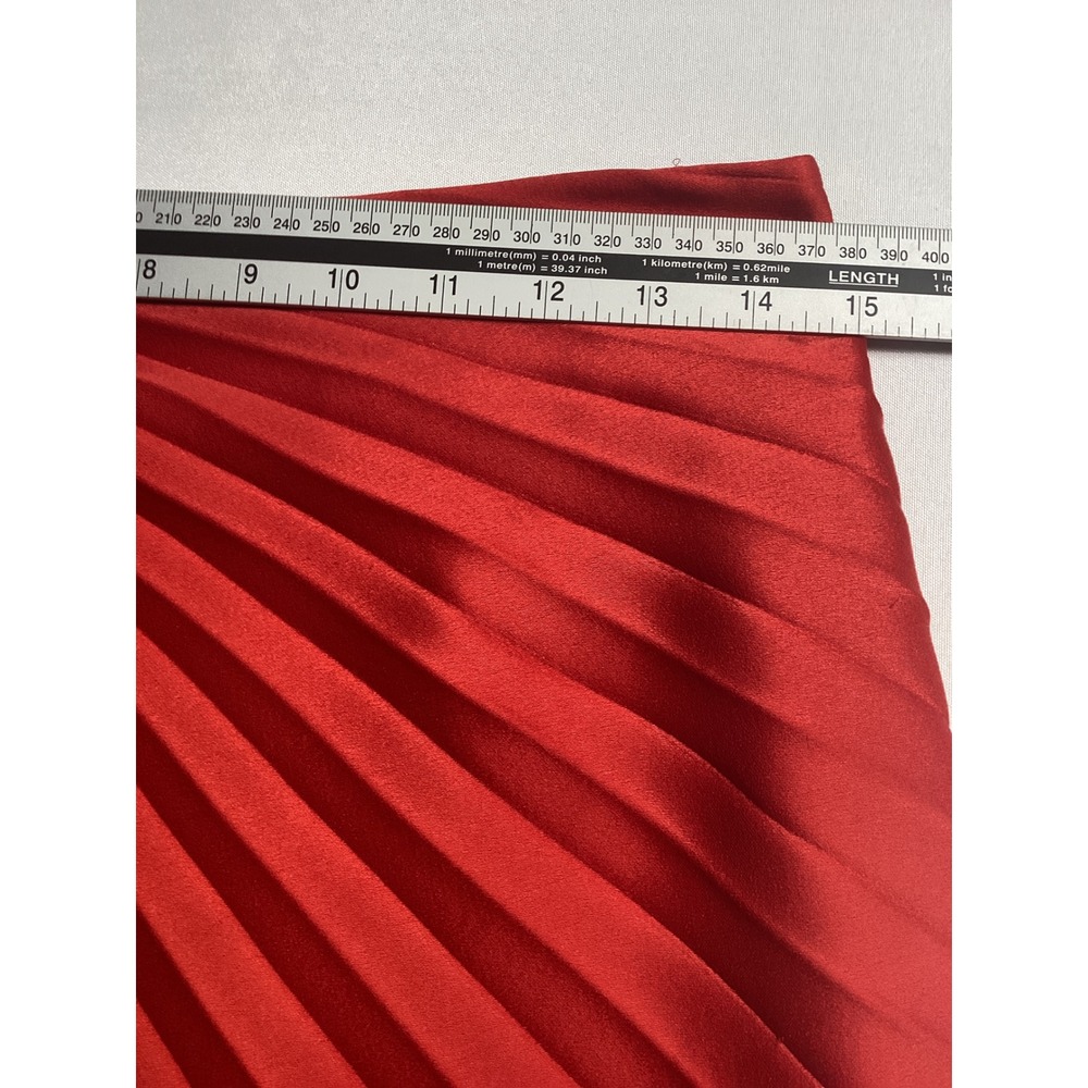 DKNY Red Pleated Asymmetrical Midi Skirt Women's Size 6 Cocktail Party Holiday - Picture 5 of 8
